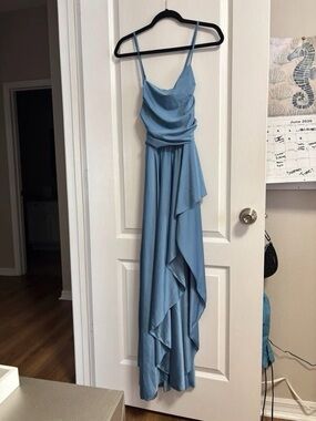 Zara Light Blue Satin Draped Midi Skirt Dress